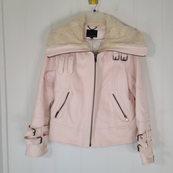 Banana Republic Faux-Shearling Trim Aviator Jacket Blush Pink Women's Size L
